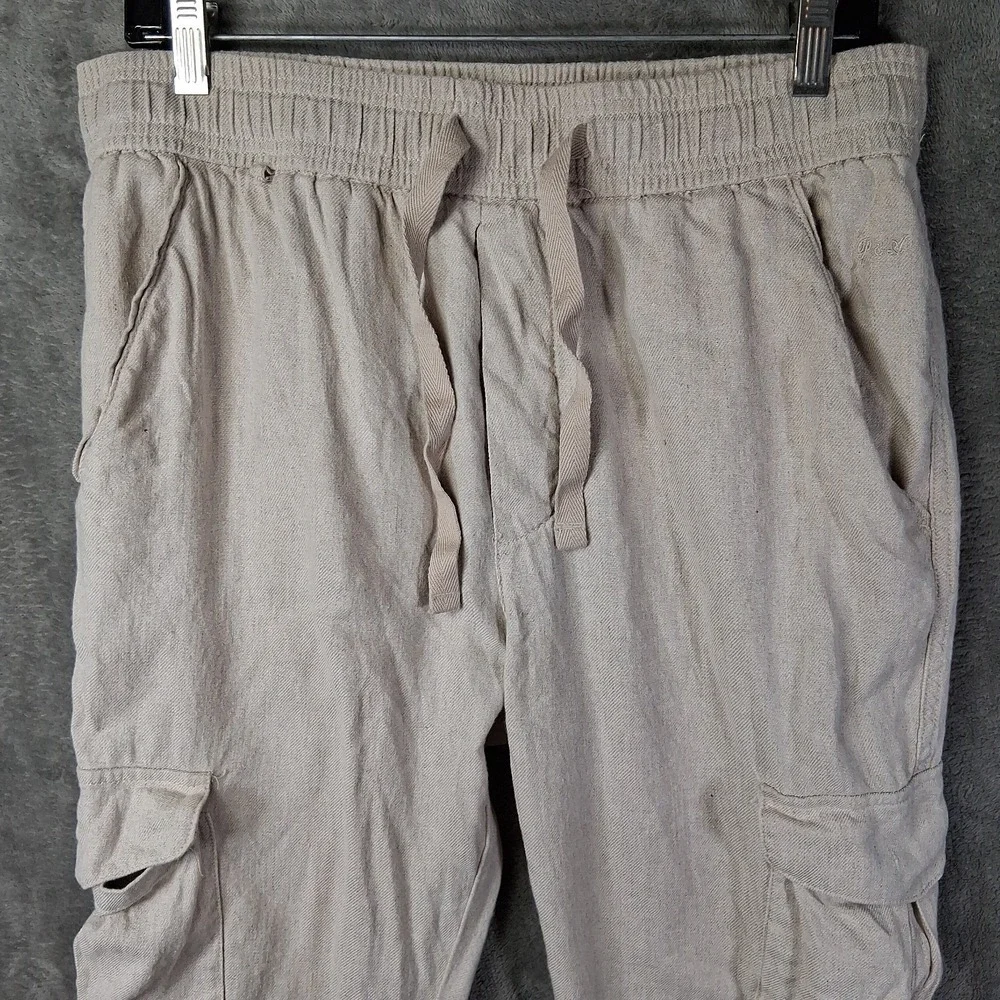 Porter & Ash Cargo Pants Men Size Large Beige Slim Fit Linen Blend 32x28